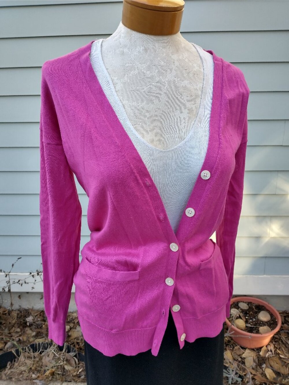 Cardigan: silk blend, hot pink w/ pocket. Size medium - by Ralph Lauren